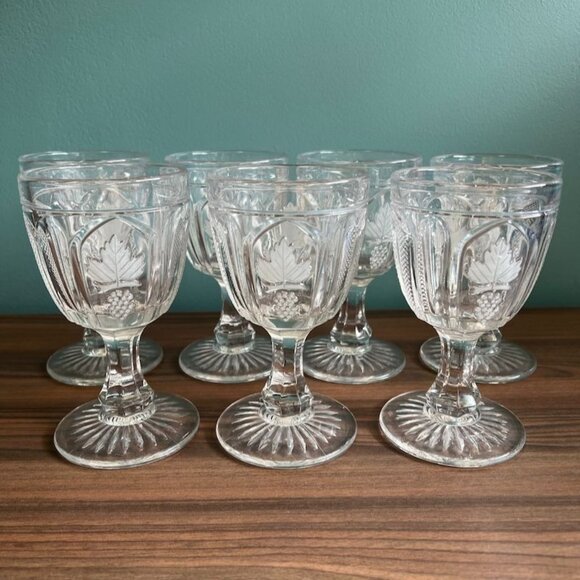 7 EAPG Magnet & Grape Frosted Leaf Repro Imperial Glass MMA Goblets 10 oz - Picture 1 of 8